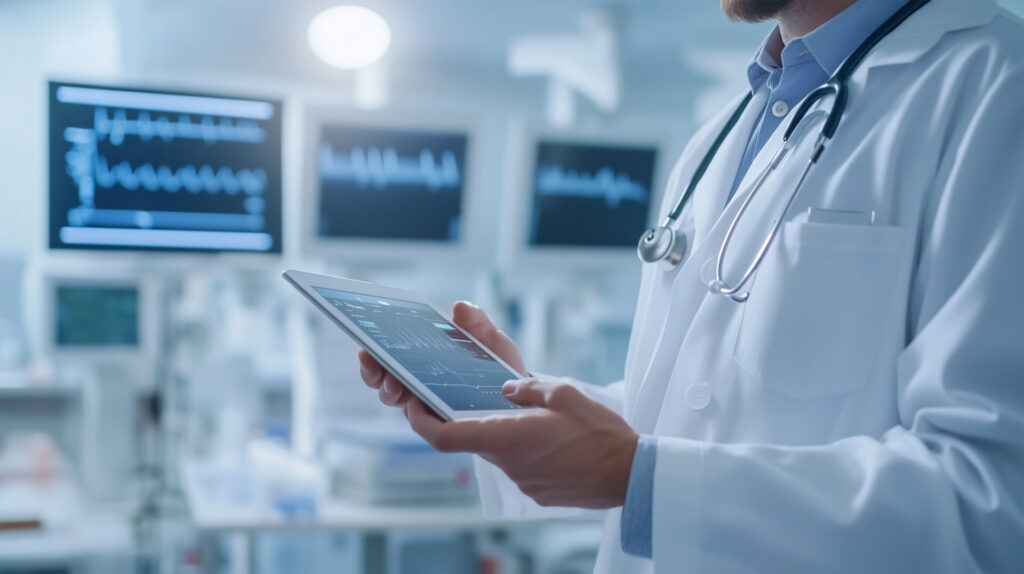 医師に案内を行っている写真